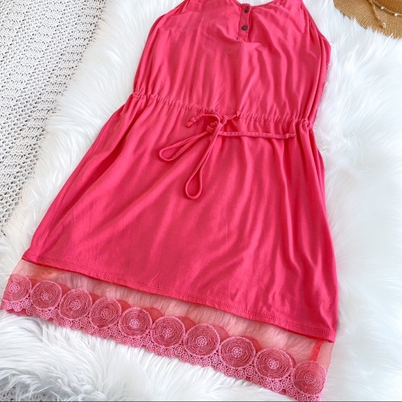 Beach Bunny Swimwear Mini Lace Dress Coral Pink For you Dress Tie Waist Coverup - Picture 5 of 16